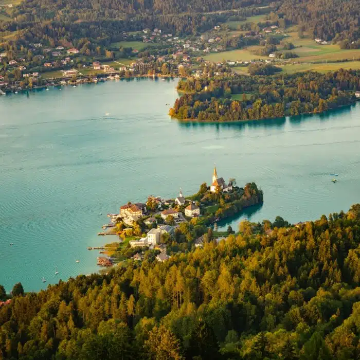 Village Maria Worth on the lake Worthersee in Carinthia,Austria